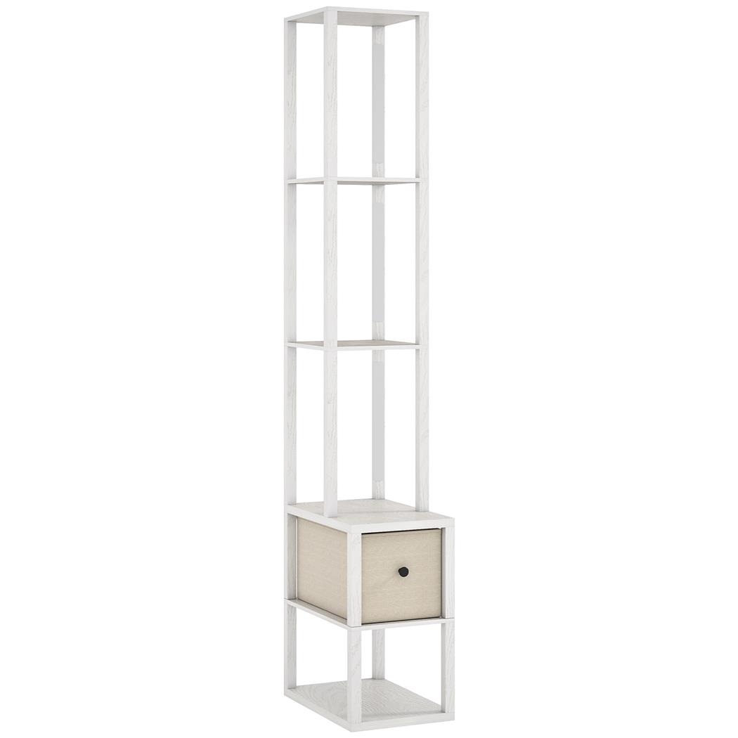 Lampa Biurowa NUBE, Stojąca Lampa z Półeczkami, Szuflada z Tkaniny, kolor Biały