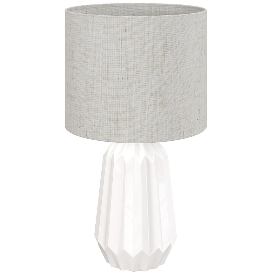 Lampka Biurowa ELION Stylistyka Retro, Ceramiczna Podstawa i Klosz z Tkaniny, kolor Biały