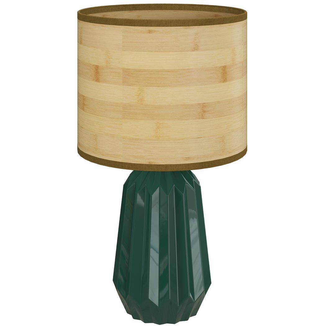 Lampka Biurowa ELION Stylistyka Retro, Ceramiczna Podstawa i Klosz z Tkaniny, kolor Zielony