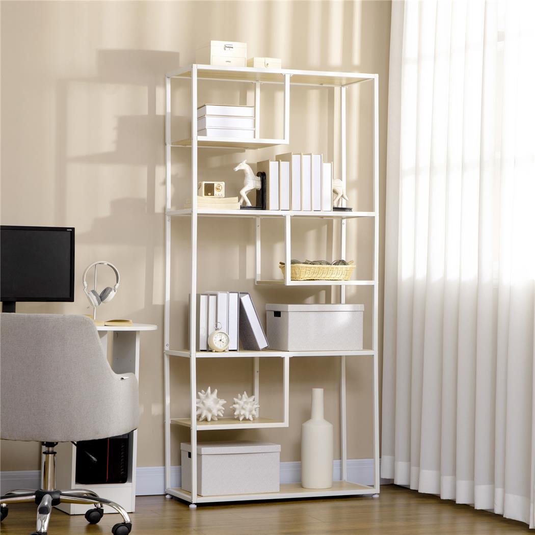 Regał Biurowy ALTAR, Industrialny Design, Wymiary 83x34x180 cm, kolor Biały i Dąb