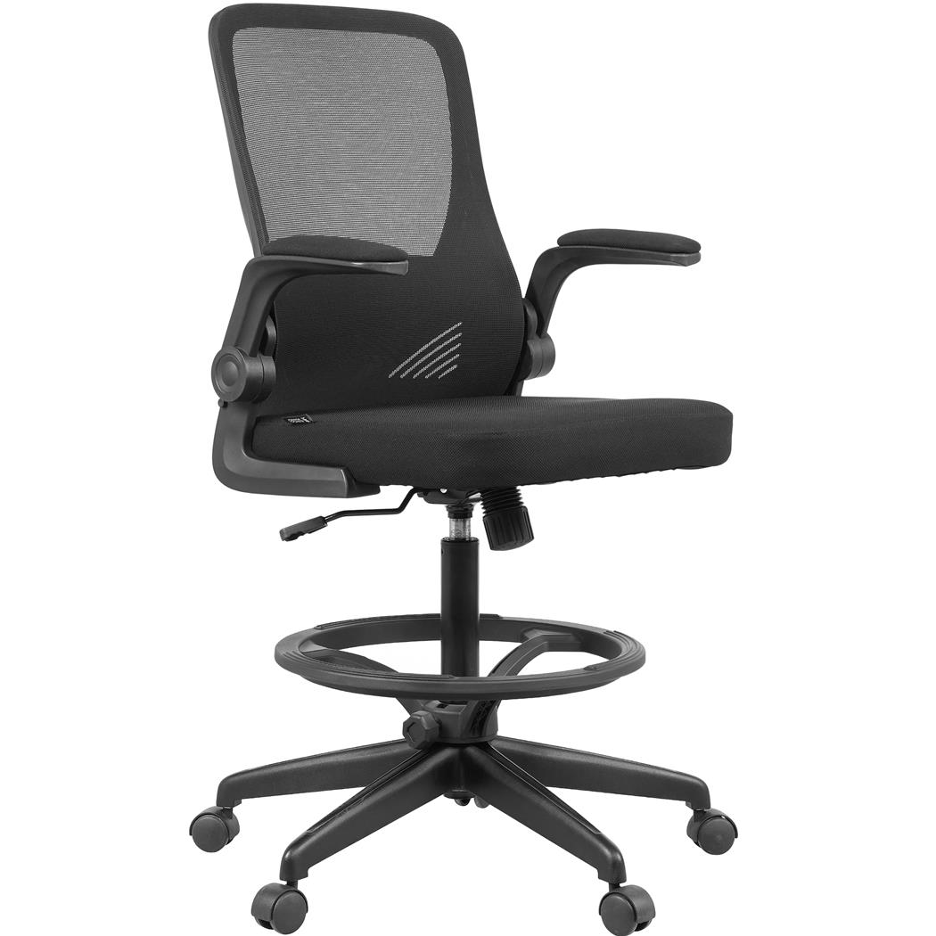 Taboret Roboczy FOLD, Składane Oparcie, Mechanizm Bujania, Podłokietniki, Czarny