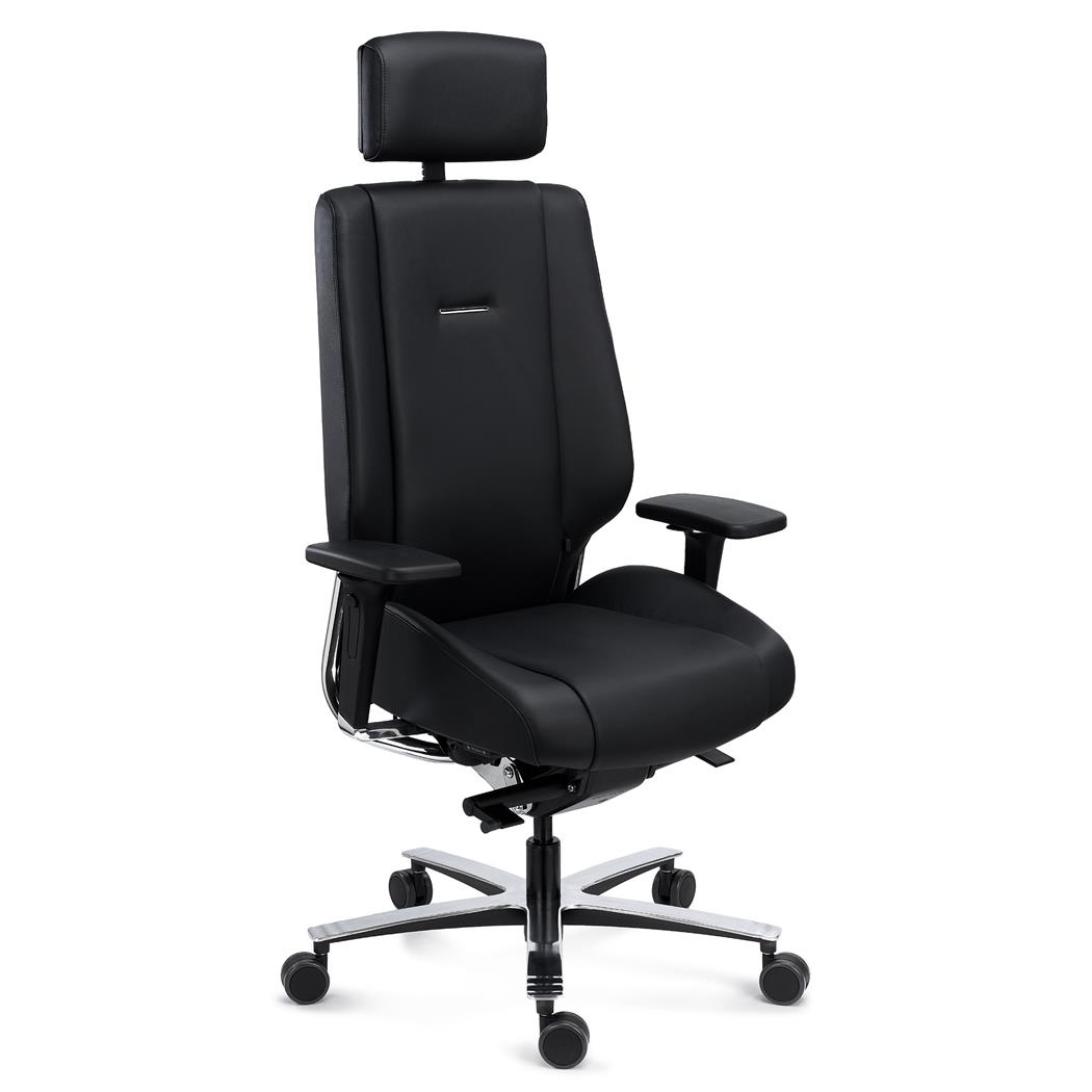 Fotel Ergonomiczny Dyspozytorski KRATOS, Do Pracy 24/7, Maksymalna Wygoda, Certyfikowany, Tapicerka z Prawdziwej Skóry, Czarny