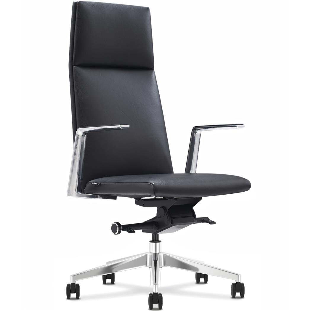 Fotel Biurowy TORINO, Podłokietniki i Aluminiowa podstawa, Elegancki Design i Wysoka Jakość, Skóra Naturalna, Czarny