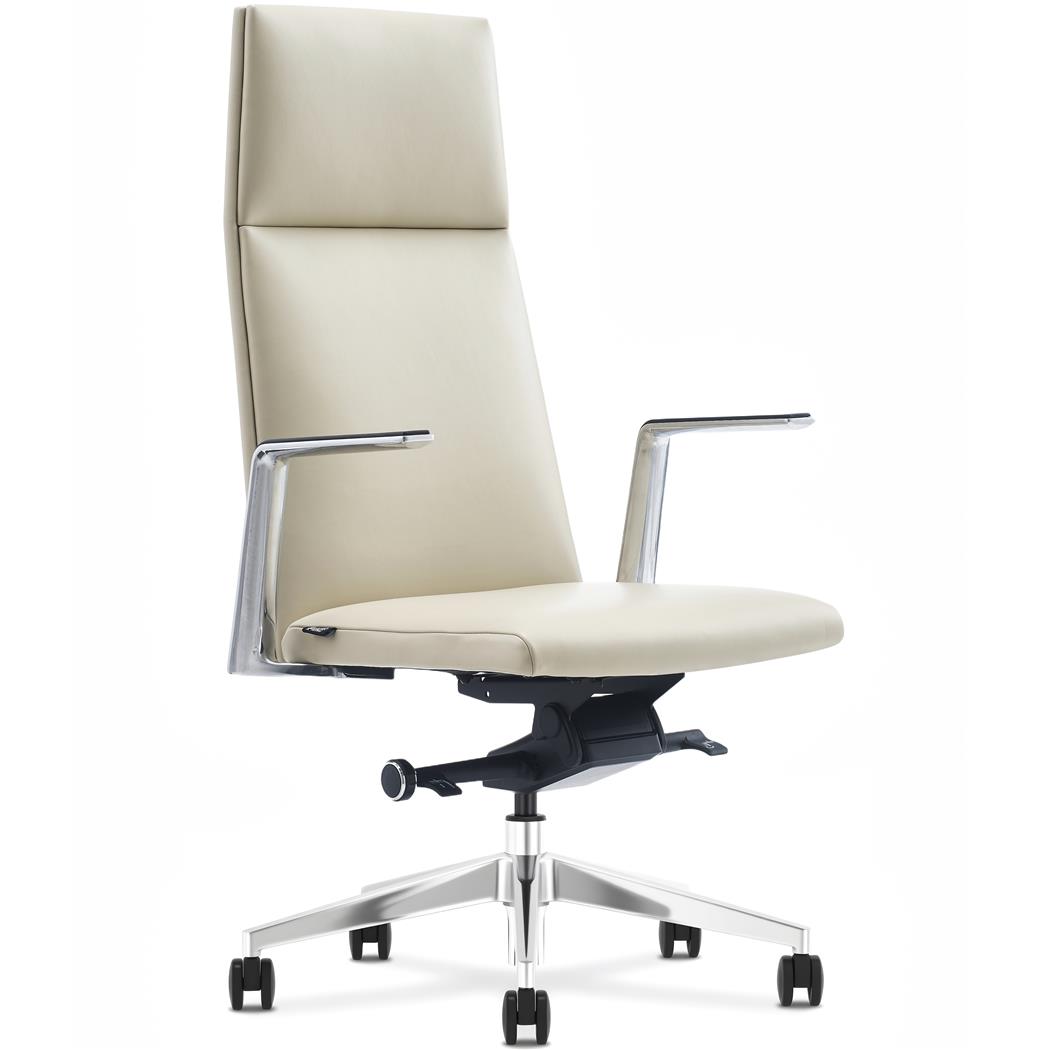 Fotel Biurowy TORINO, Podłokietniki i Aluminiowa podstawa, Elegancki Design i Wysoka Jakość, Skóra Naturalna, Kremowy
