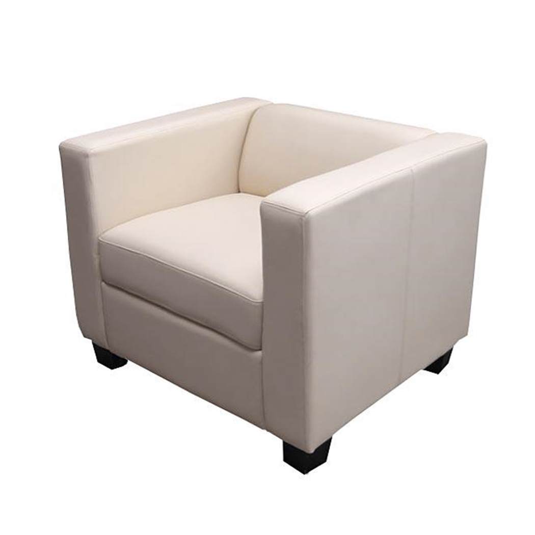 Fotel 1-osobowy BASILIO, Elegancki Design, Duży Komfort, Skóra, Kolor Kremowy