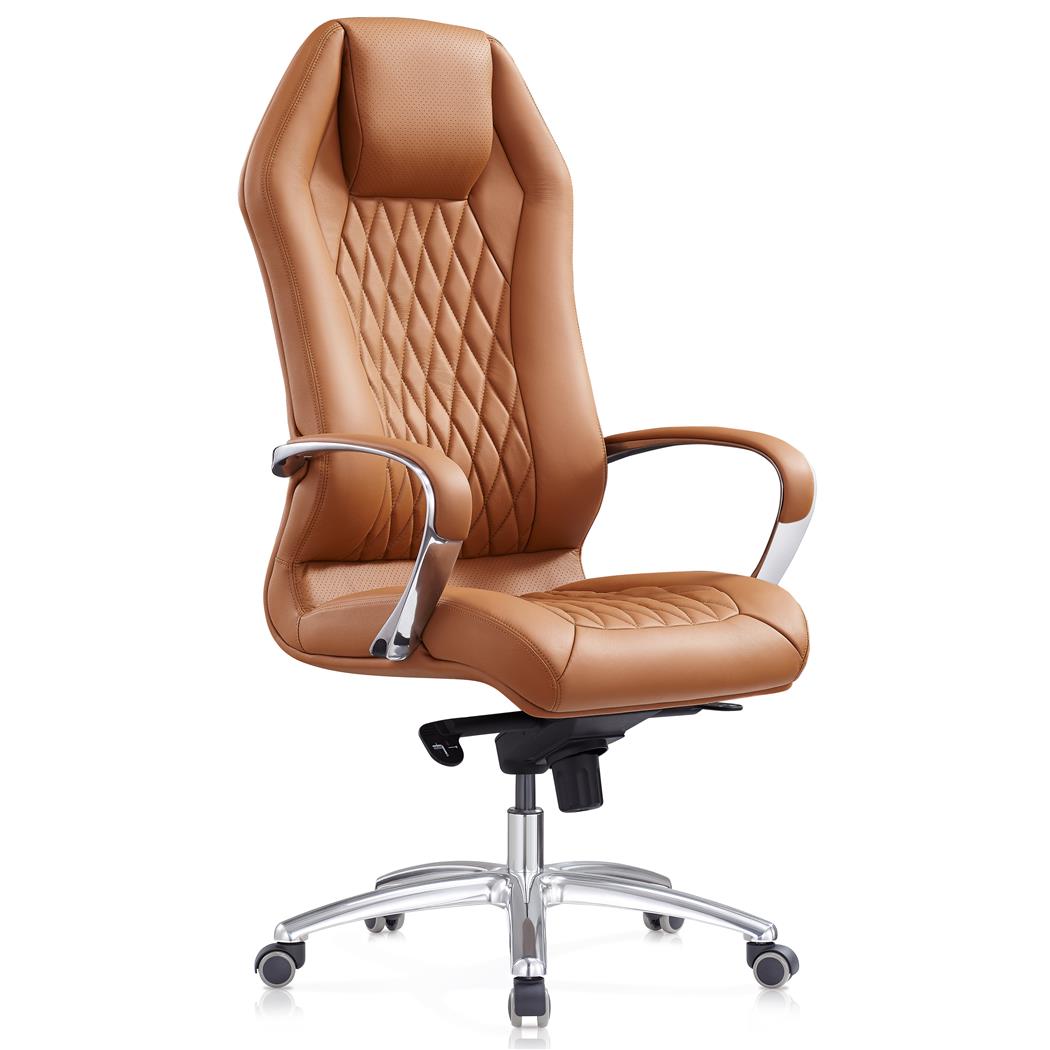 Fotel Ergonomiczny BATURA, Piękny Design, Tapicerka z Prawdziwej Skóry, kolor Jasny Brązowy