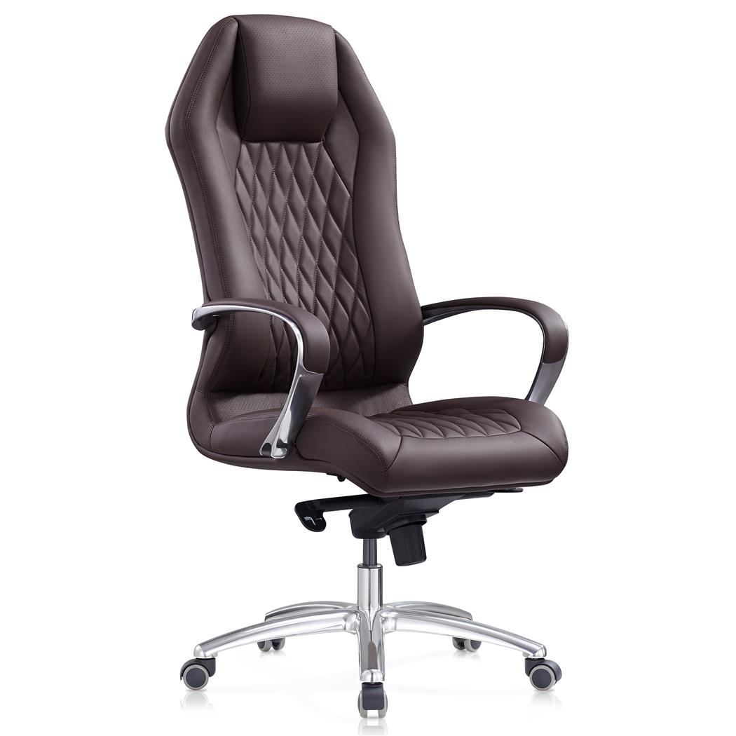Fotel Ergonomiczny BATURA, Piękny Design, Tapicerka z Prawdziwej Skóry, kolor Ciemny Brązowy