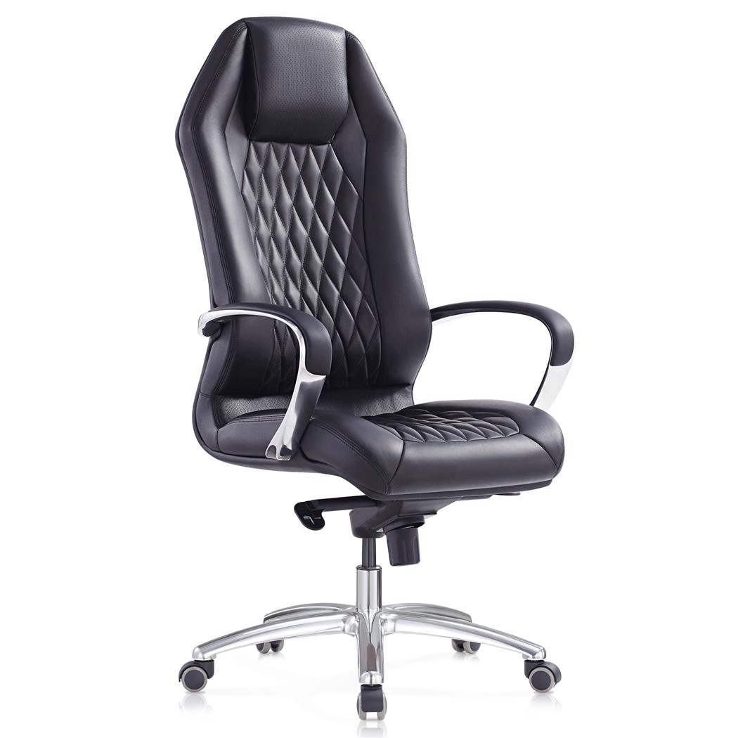 Fotel Ergonomiczny BATURA, Piękny Design, Tapicerka z Prawdziwej Skóry, kolor Czarny