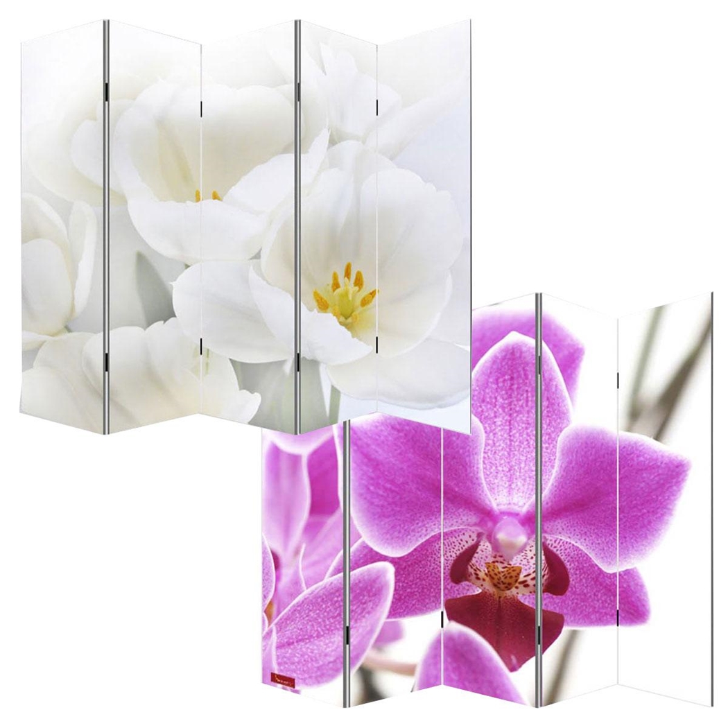Parawan 5 paneli VINTAGE ORCHIDEA, 180x200x2,5 cm, Drewniany Stelaż