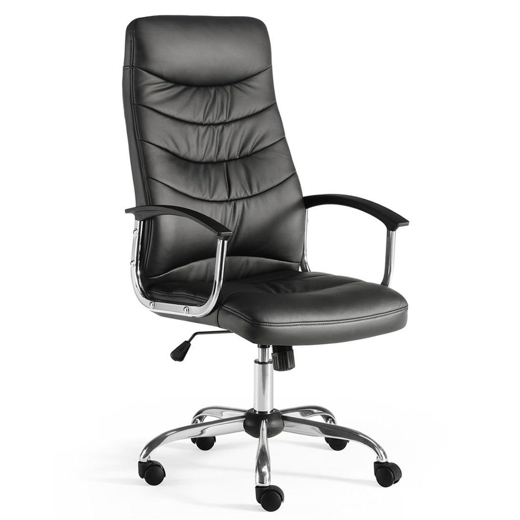 Fotel Biurowy JULIEN, Metalowa Podstawa i Podłokietniki, Elegancki Design, Czarna Skóra