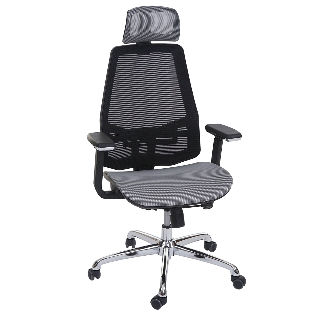 Krzesło Ergonomiczne BREND, Podparcie Lędźwiowe, 8h Pracy, Oddychająca Siatka, Szaro-Czarne