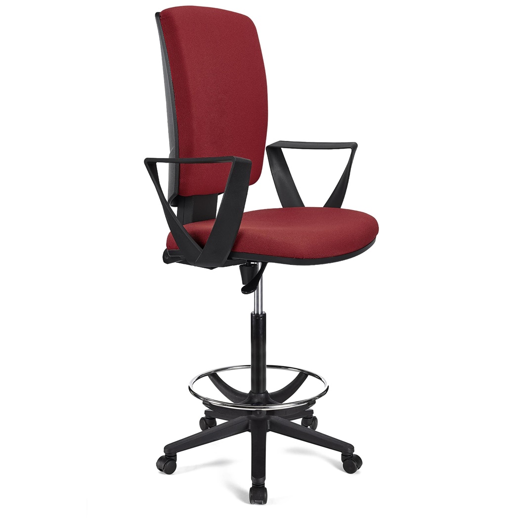 Taboret Biurowy ATLAS, Regulowane Oparcie, Wyściełany, Tkanina, Bordowy
