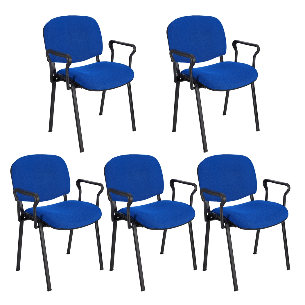 Zestaw 5 szt. Krzesła Konferencyjne MOBY BASE Z PODŁOKIETNIKAMI, Wygodne i Praktyczne, Czarne Nogi i Niebieska Tkanina