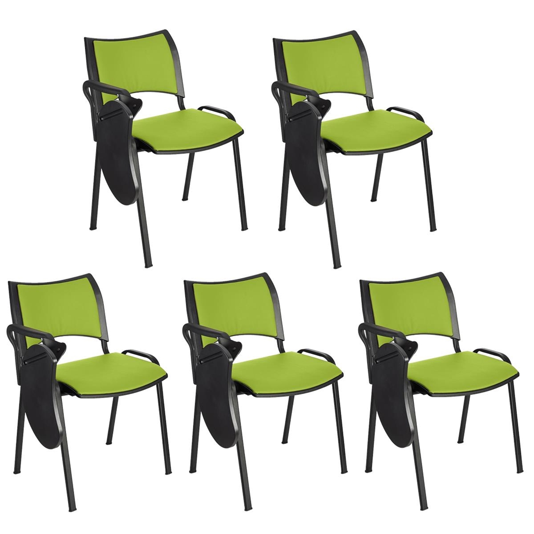 Zestaw 5 szt. Krzesło Konferencyjne ROMEL Z PULPITEM SKÓRA, Sztaplowane, Czarne Nogi, Zielone