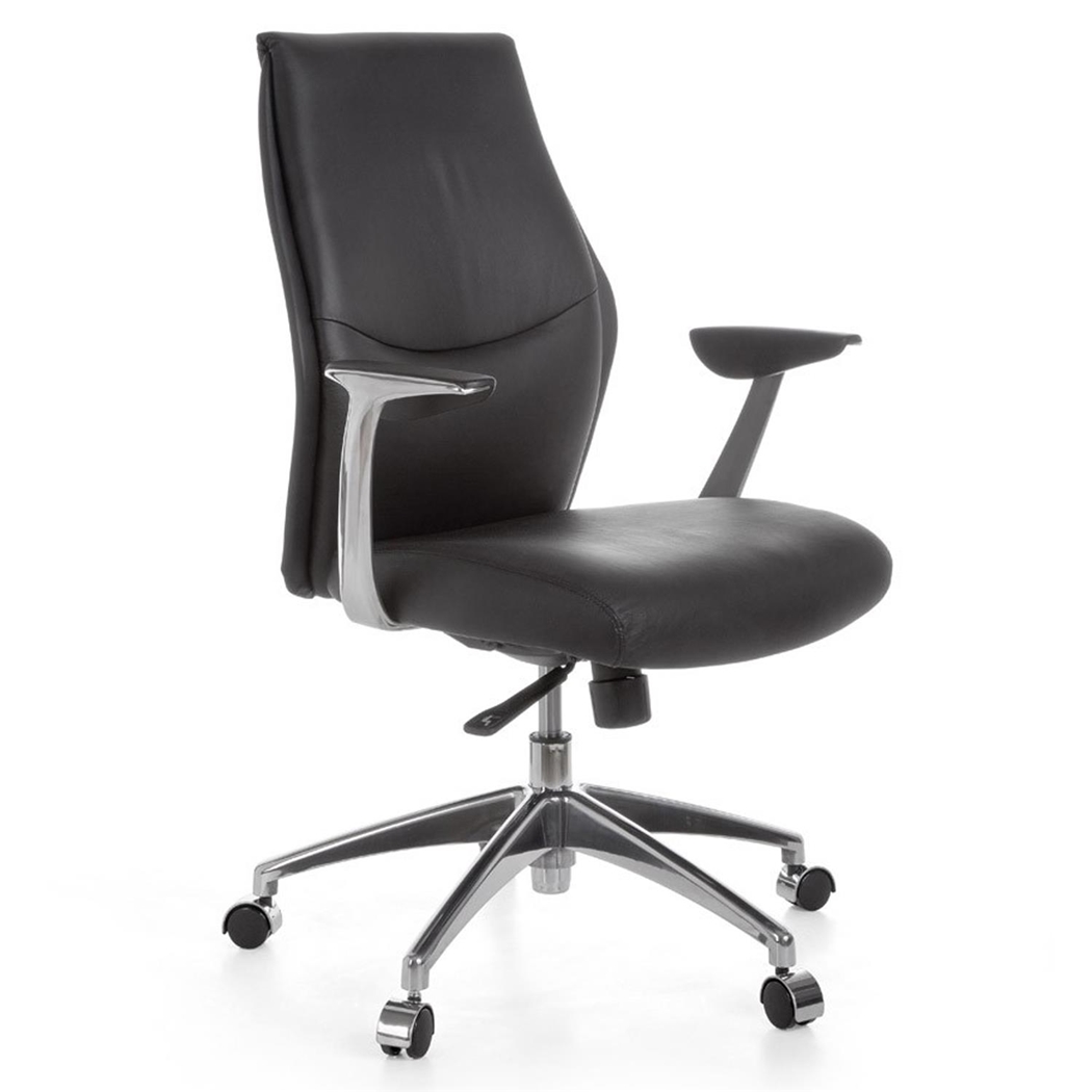 Fotel Biurowy SAKSONIA 10, Elegancki Design, Gruba Tapicerka, Skóra Naturalna kolor Czarny