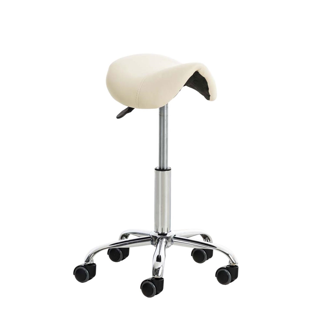 Taboret Roboczy RESO, Ergonomiczny Kształt, Gruba Wyściółka, Skóra, Kremowy