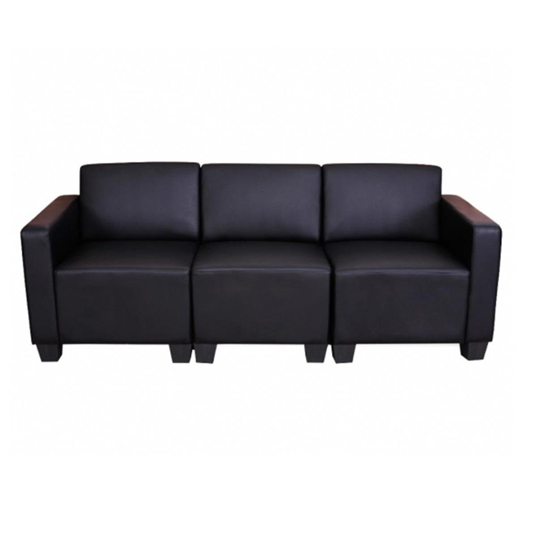 Sofa Modułowa 3-osobowa LONY, Gruba Wyściółka, Ekskluzywny Design, Skóra, Czarna