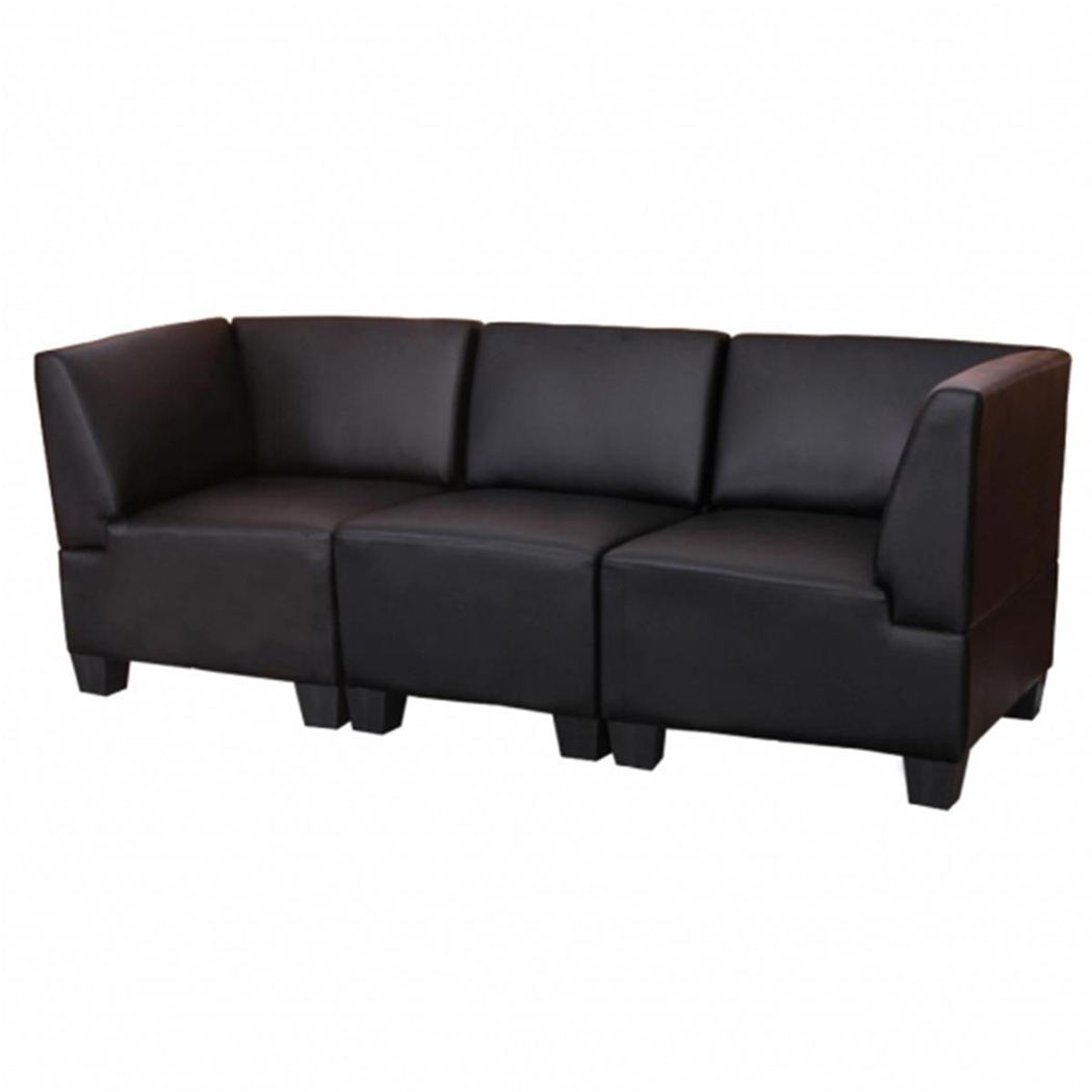 Sofa Modułowa 3-osobowa LONY, Gruba Wyściółka i Wysokie Podłokietniki, Skóra, Czarna