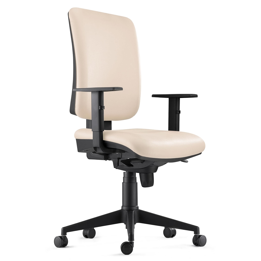Fotel Biurowy Ergonomiczny PIERO, Skórzane kolor Kremowy, Regulowane Podłokietniki