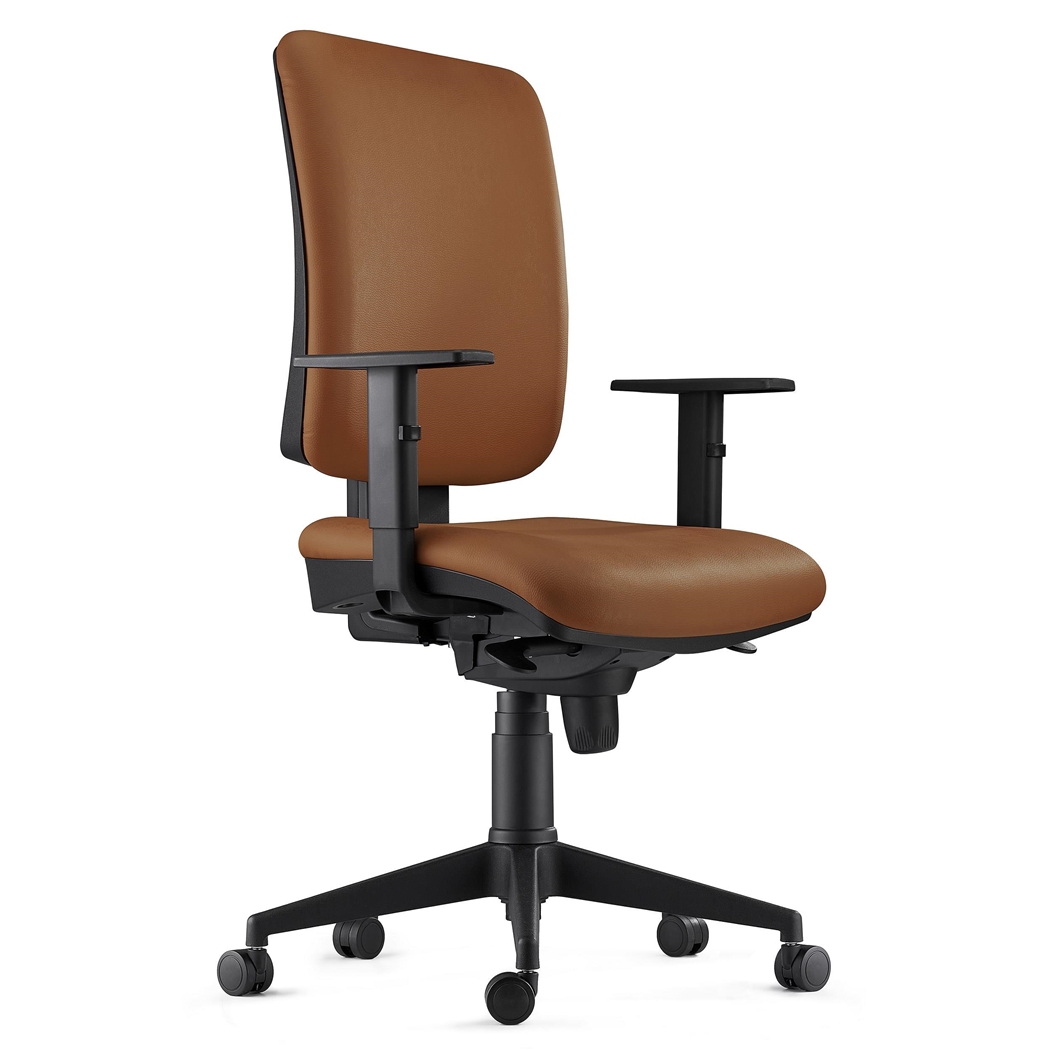 Fotel Biurowy Ergonomiczny PIERO, Skóra Naturalna kolor Brązowy, Regulowane Podłokietniki