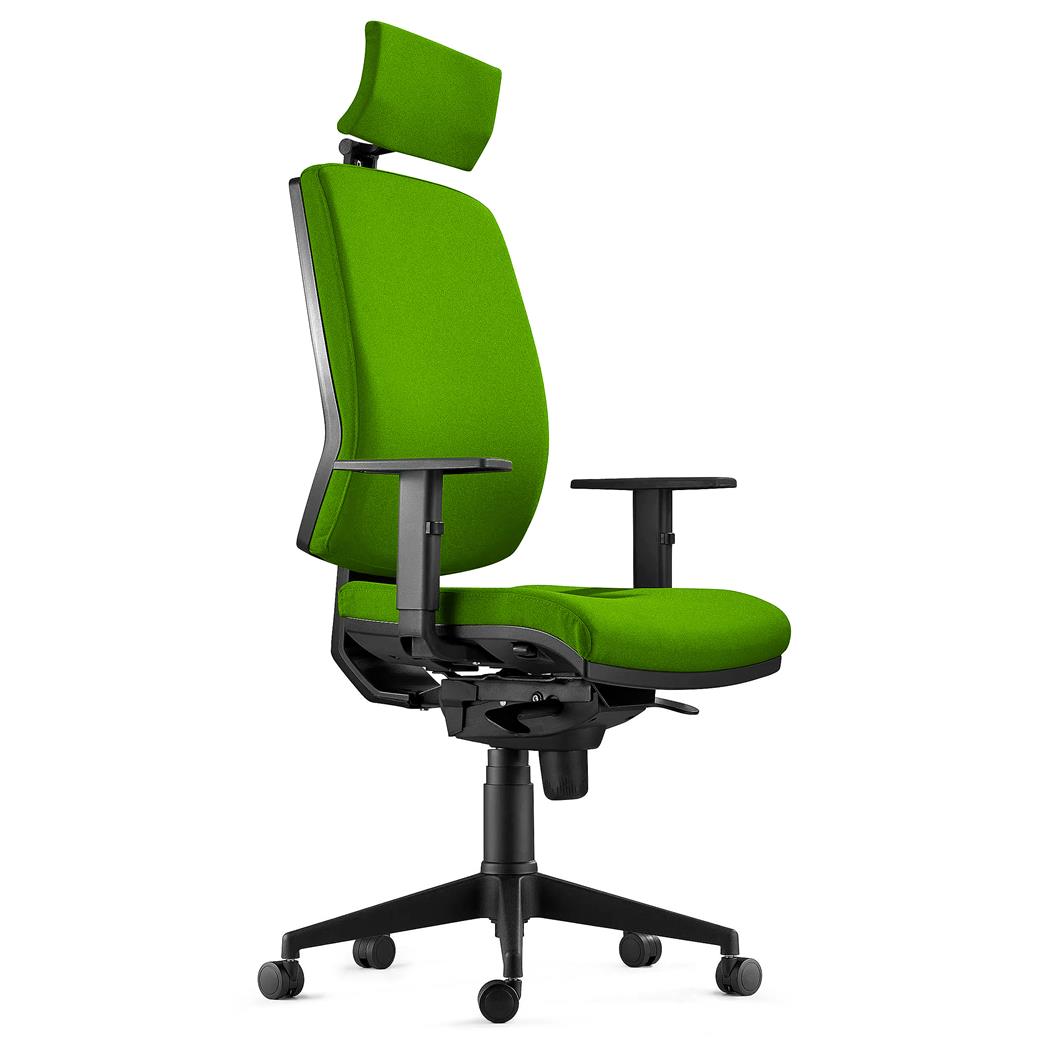 Fotel Ergonomiczny OLIVER, Zielona Tkanina, Zagłówek, 8 Godzin Pracy, Gruba Tapicerka