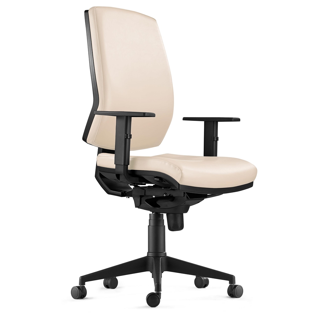 Fotel Ergonomiczny OLIVER, Kremowa Skóra, 8 Godzin Pracy, Gruba Tapicerka