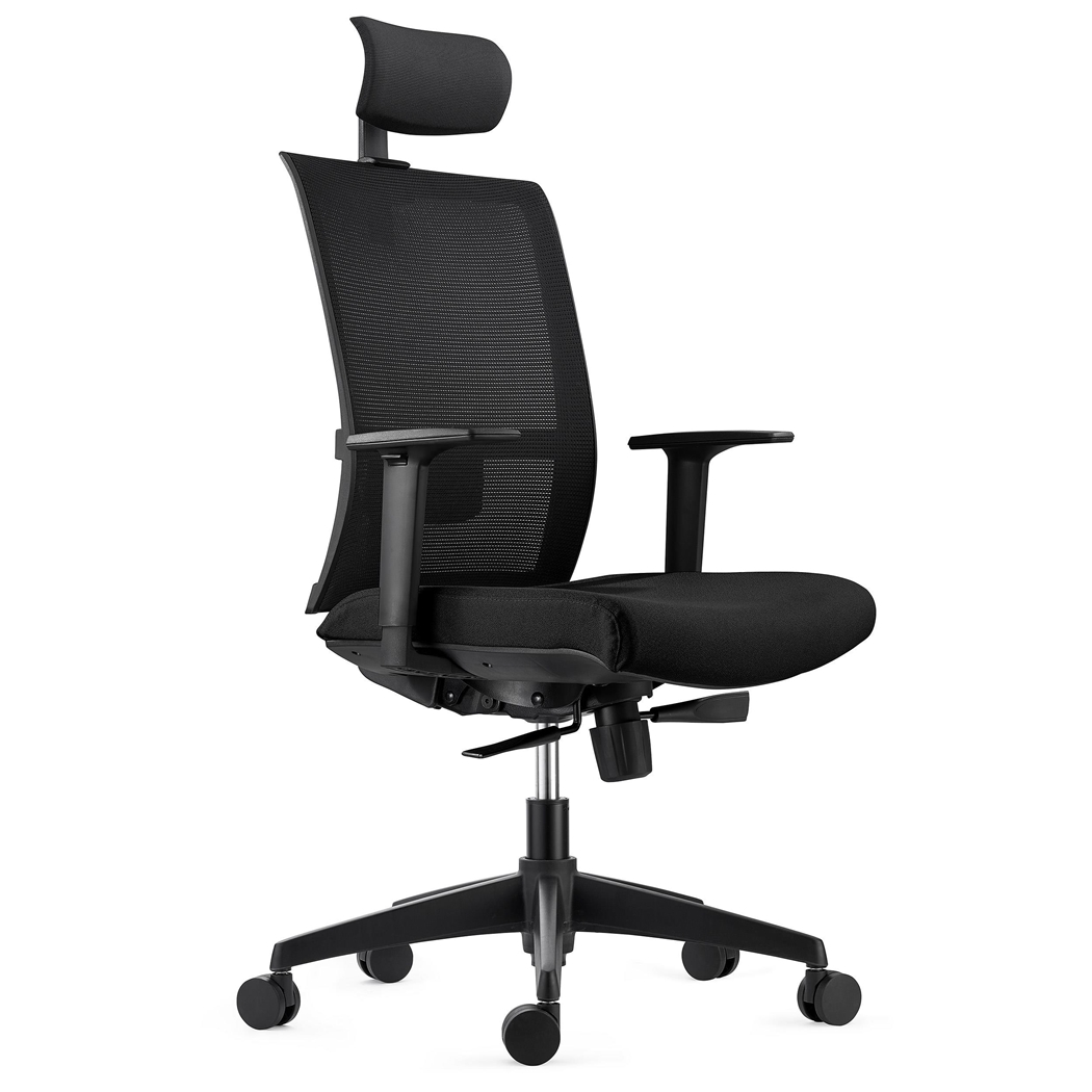 Fotel Ergonomiczny AXEL, z Zagłówkiem, Podparcie Lędźwiowe, Tkanina i Siatka, kolor Czarny