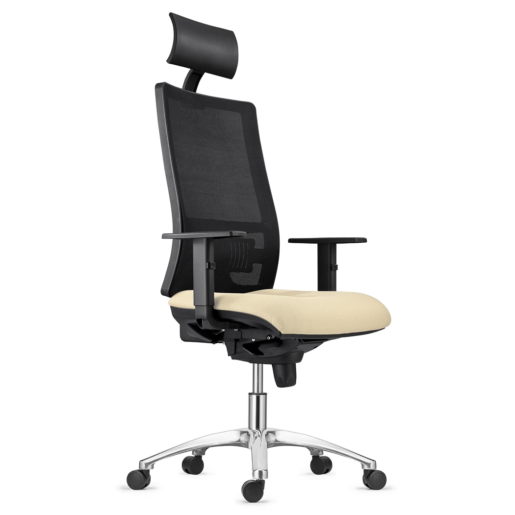 Krzesło Ergonomiczne MARSA, Metalowa Podstawa, Zagłówek, Regulowane Podłokietniki i Podparcie Lędźwiowe, Kremowe