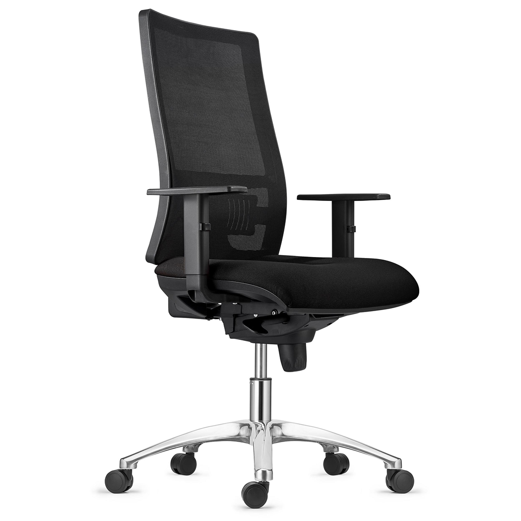 Krzesło Biurowe Ergonomiczne EMERSON, Metalowa Podstawa, Podparcie Lędźwiowe, Regulowane Oparcie, Tkanina, Czarne