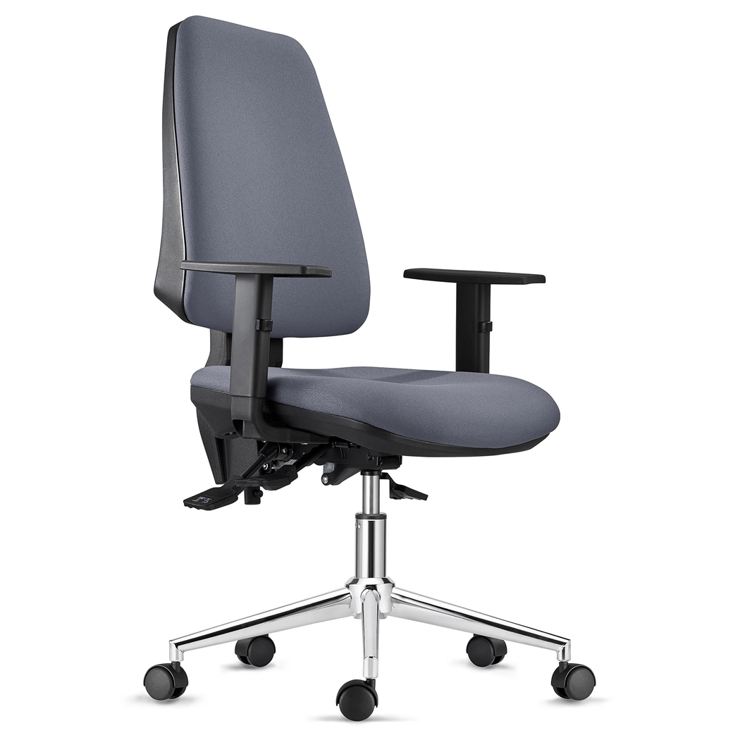 Krzesło Ergonomiczne INDIANA, z Tkaniny, kolor Szary, Metalowa Podstawa i Regulowane Podłokietniki