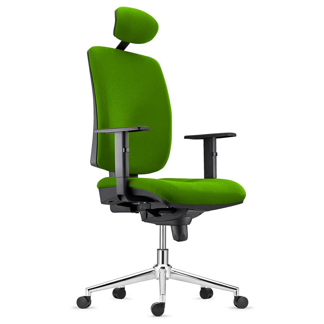 Fotel Biurowy Ergonomiczny PIERO, Metalowa Podstawa, Tkanina kolor Zielony, Zagłówek i Regulowane Podłokietniki