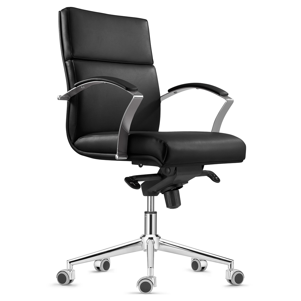 Fotel Biurowy Ergonomiczny RABAT, Średnie Oparcie, Skórzany kolor Czarny, Funkcja Bujania