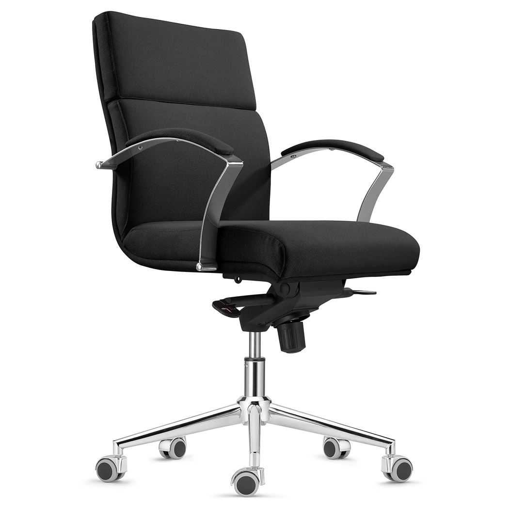 Fotel Biurowy Ergonomiczny RABAT, Średnie Oparcie, Tkanina kolor Czarny, Funkcja Bujania