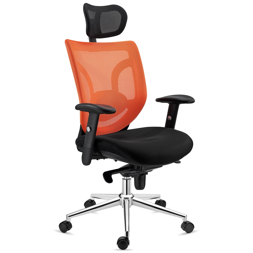 Krzesło Biurowe Ergonomiczne LAMBO, 8h Pracy, Zagłówek, Ekstra Podparcie Lędźwiowe, Pomarańczowe