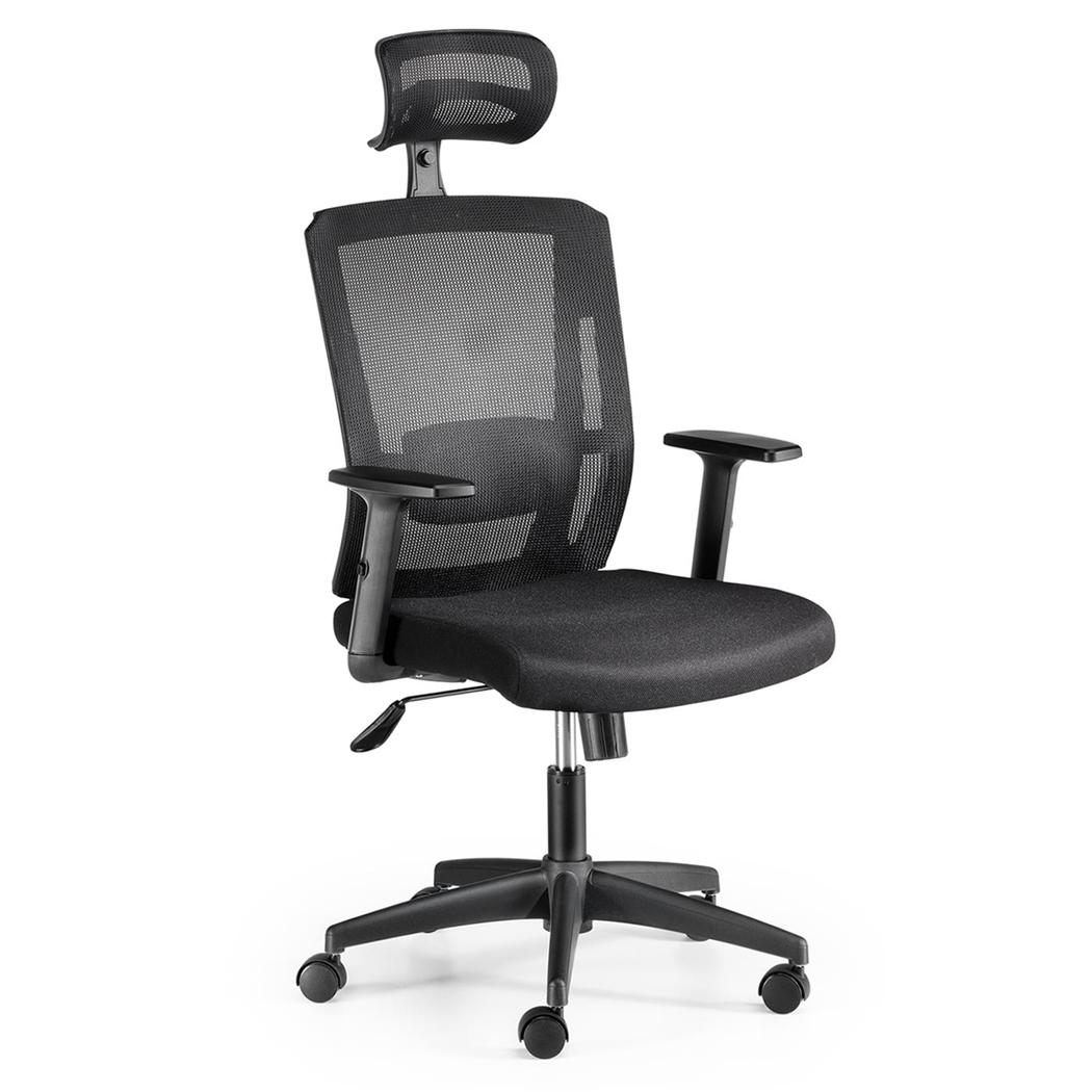 Krzesło Ergonomiczne INGA, z Zagłówkiem, Podparcie Lędźwiowe, 8 godzin Pracy, Czarne
