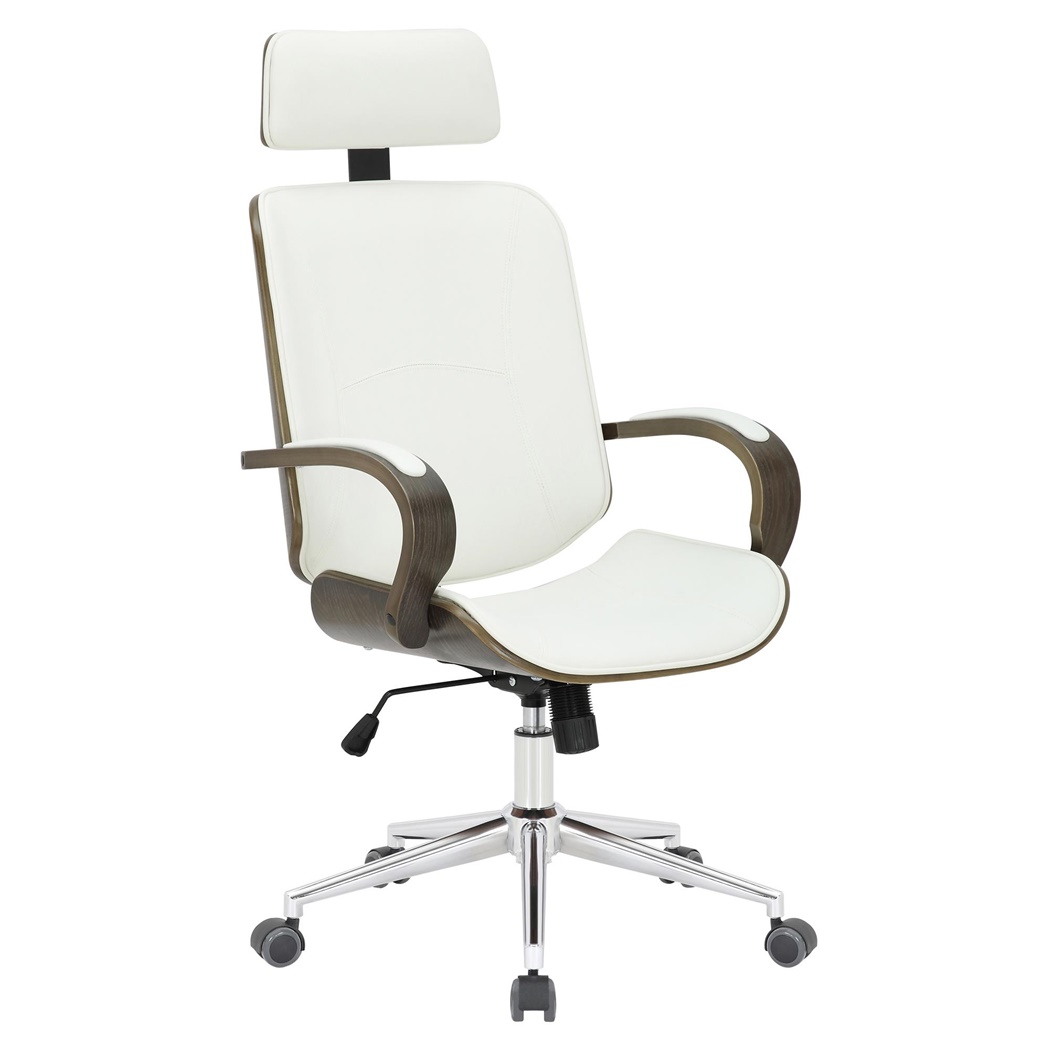 Krzesło Biurowe JUTTA, Miękka Tapicerka, Elegancki Design, Szare Drewno i Skóra, kolor Biały