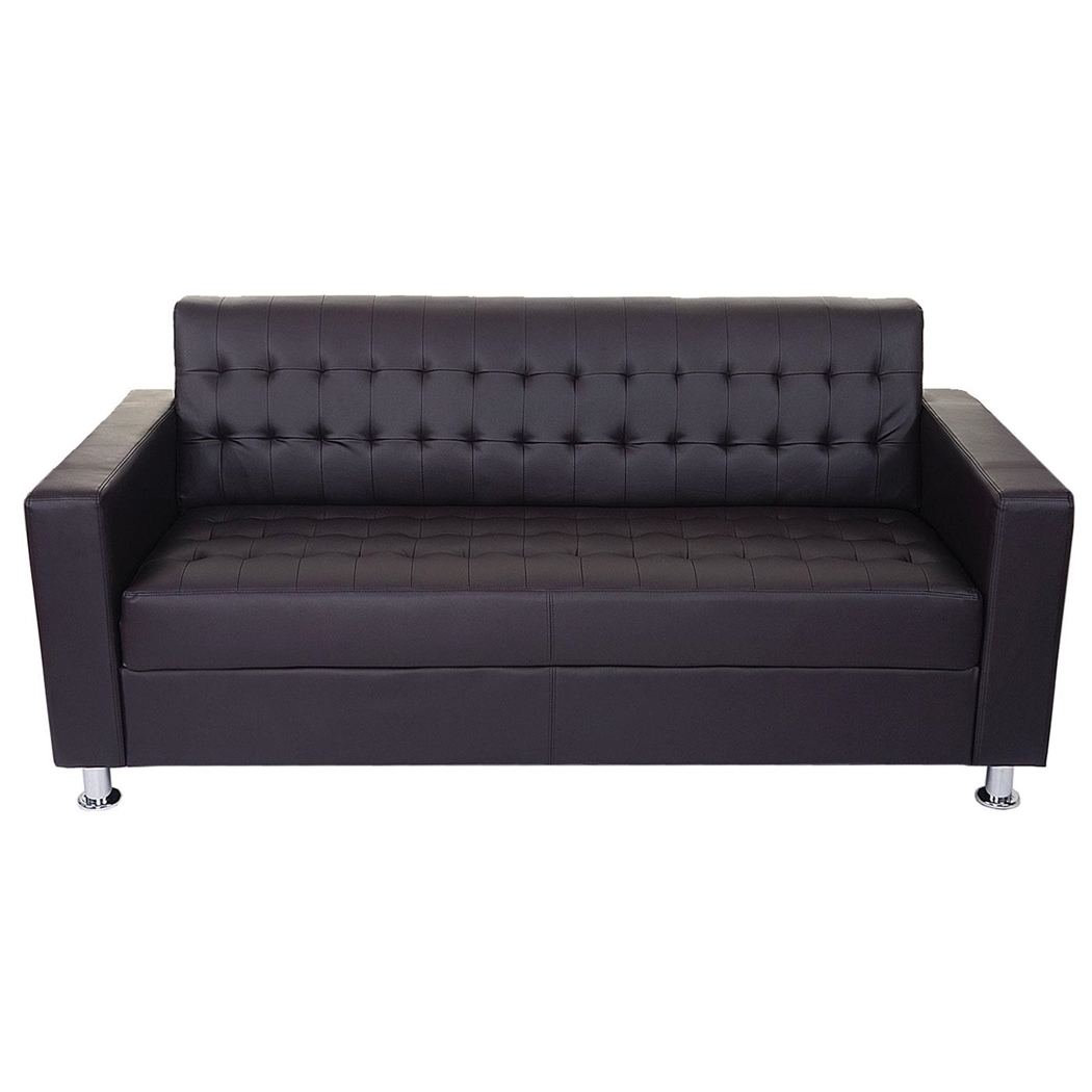 Sofa PRADI 3-osobowa, Pikowana Tapicerka, Skóra, kolor Brązowy