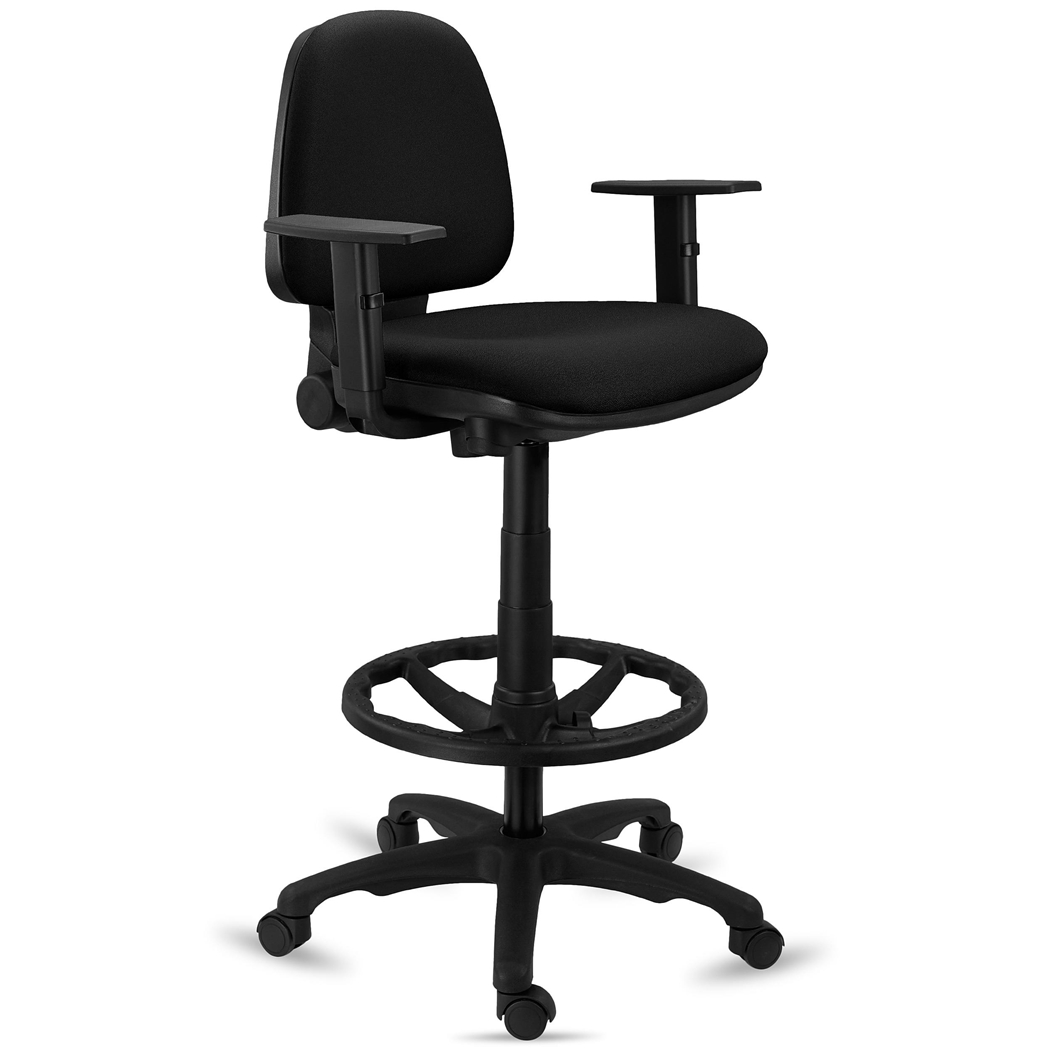 Taboret Biurowy NAXOS, Funkcjonalny Design, Z Podnóżkiem, Tkanina, Czarny