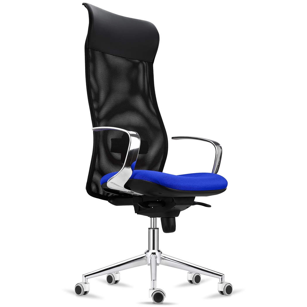 Fotel Ergonomiczny YEDA, Wysokie Oparcie, Nowoczesny Design, 8 Godzin Pracy, Siatka i Tkanina, Niebieski