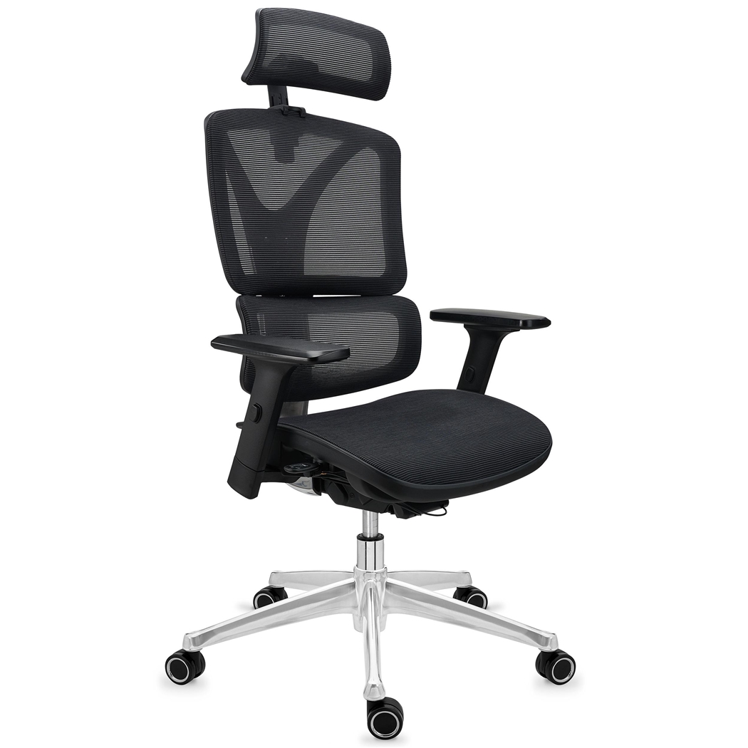 Fotel Ergonomiczny APOLO, Maksymalna Ergonomia, Chromowana Konstrukcja, 8h Użytkowania, Siatkowe Czarny