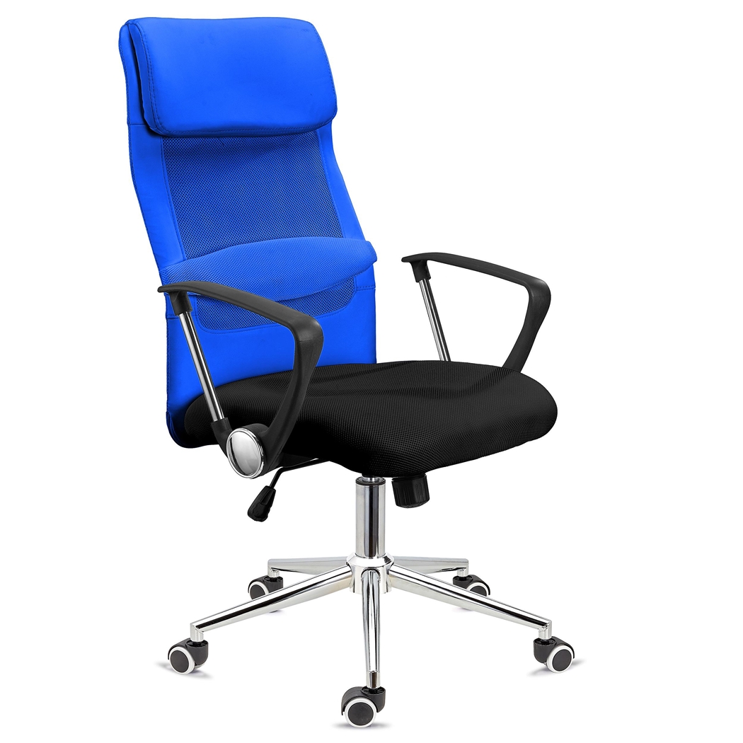 Krzesło Biurowe CAIRO, Tapicerowane Podłokietniki, Ekskluzywna Metalowa Podstawa, Niebieskie