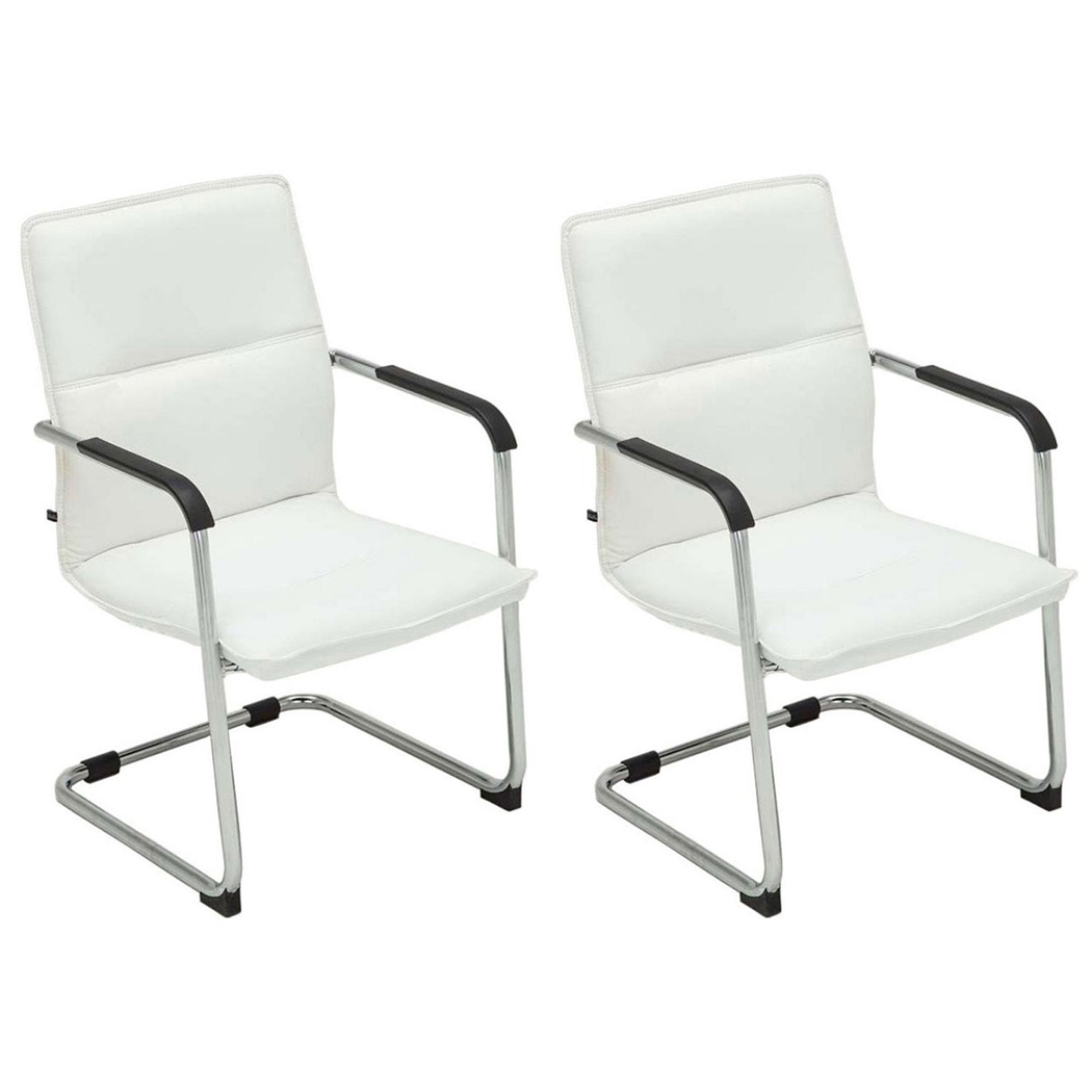 Zestaw 2 szt. Krzesła Konferencyjne GOLIAT, Metalowy Stelaż, Gruba Tapicerka i Elegancki Design, Skóra kolor Biały