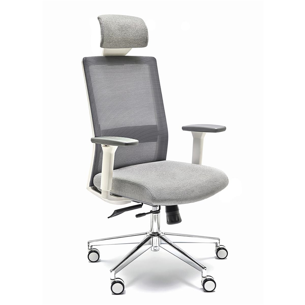 Krzesło Ergonomiczne ALBI PRO, Zagłówek, Nowoczesny Design, Regulowane Podparcie Lędźwi, Siatka i Tkanina, Szare