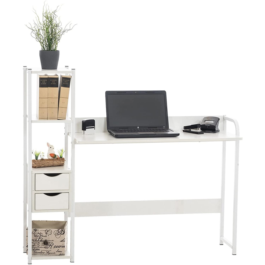 Biurko SIDE, z Szufladami i Półkami, 124x40x111 cm, Metalowy Stelaż i Blat kolor Biały