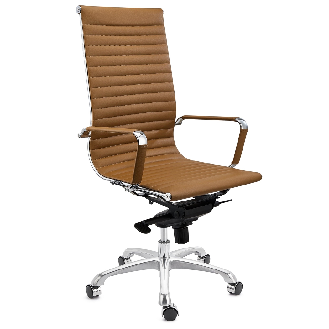 Krzesło Biurowe DORIS, Chromowany Metalowy Stelaż, Eleganckie Wykończenie, Skórzane Brązowe Jasne