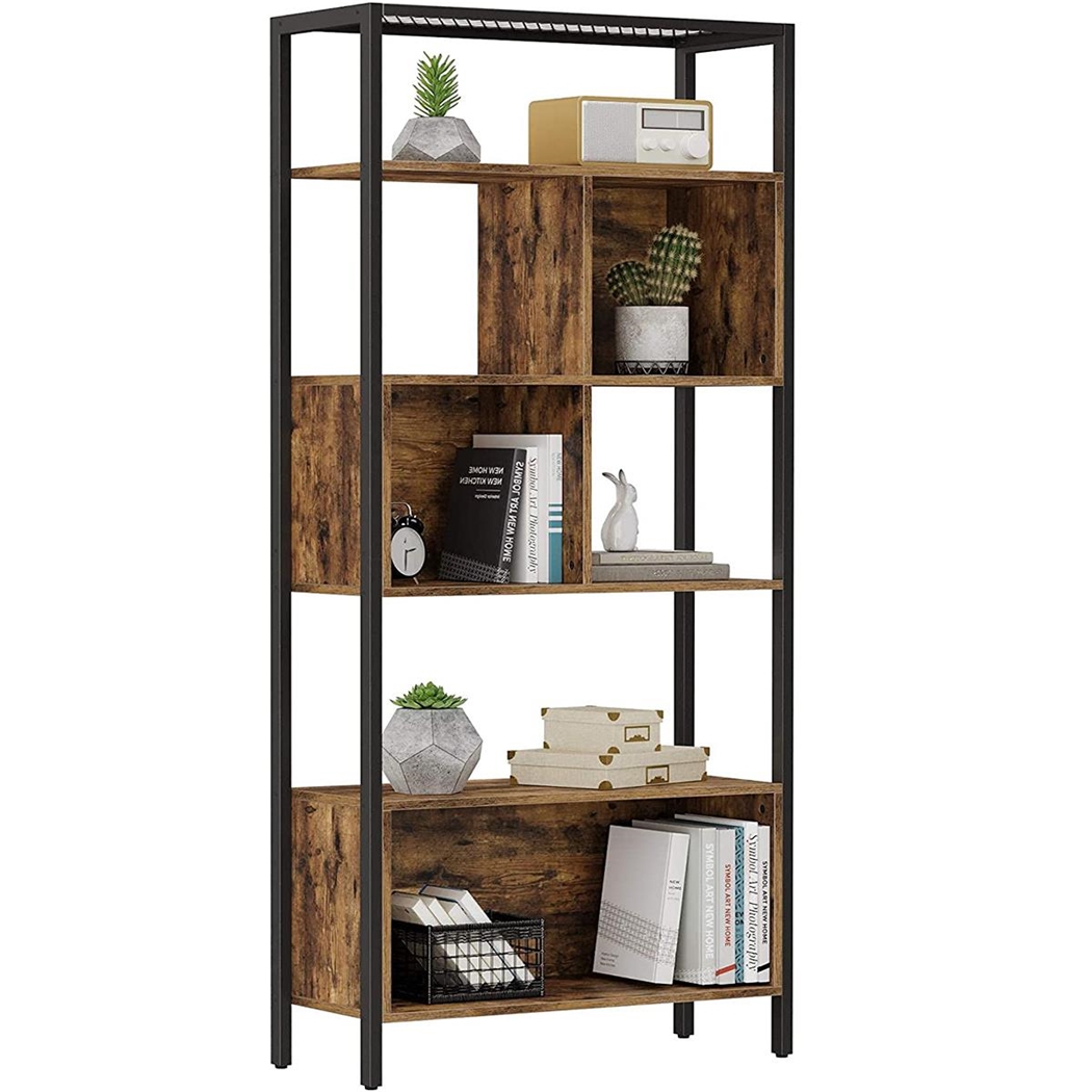 Regał BECKY, 74x30x170 cm, Industrialny Design, Metal, kolor Czarny i Ciemny Dąb