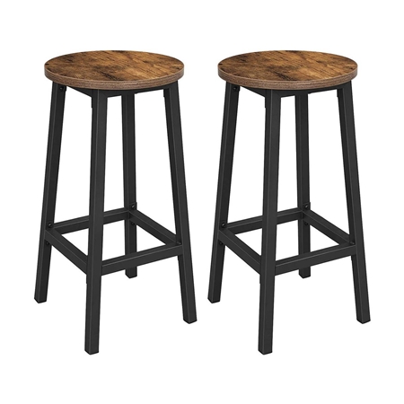Zestaw 2 szt. Taborety DUO, Industrialny Design, Czarny Metal i Siedzisko kolor Ciemnobrązowy