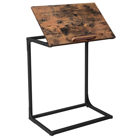 Biurko z Uchylnym Blatem LINED, Wymiary 55x35x66 cm, Metalowy Stelaż kolor Czarny i Blat kolor Orzech