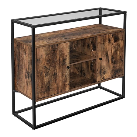 Szafka KADIE 70x35x80 cm, Styl Industrialny, Metal, kolor Czarny i Ciemnobrązowy