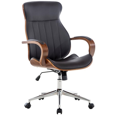 Krzesło Biurowe MELINDA, Elegancki Nowoczesny Design, Drewno kolor Orzech i Skóra kolor Brązowy